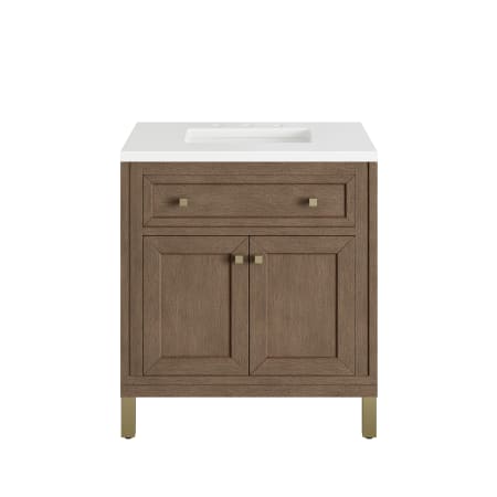 A large image of the James Martin Vanities 305-V30-3WZ-HW White Washed Walnut / Champagne Brass