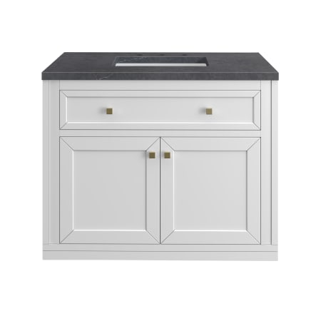 A large image of the James Martin Vanities 305-V36-3CSP-HW Glossy White / Champagne Brass