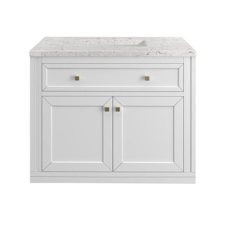 A large image of the James Martin Vanities 305-V36-3EJP-HW Glossy White / Champagne Brass