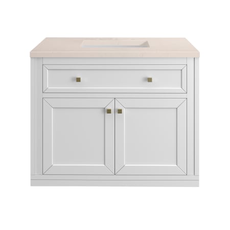 A large image of the James Martin Vanities 305-V36-3EMR-HW Glossy White / Champagne Brass