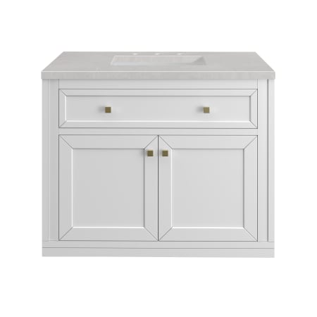 A large image of the James Martin Vanities 305-V36-3ESR-HW Glossy White / Champagne Brass