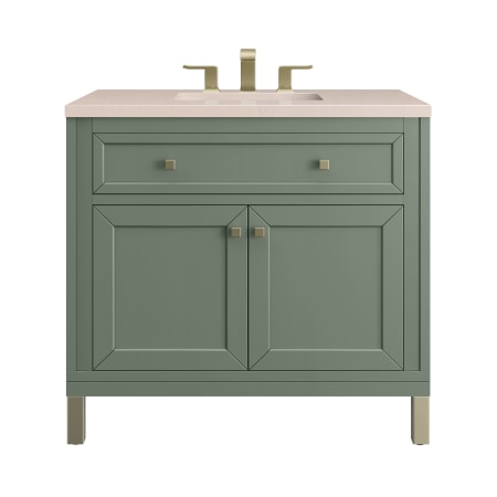 A large image of the James Martin Vanities 305-V36-3EMR-HW Smokey Celadon / Champagne Brass