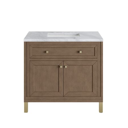 A large image of the James Martin Vanities 305-V36-3CAR-HW White Washed Walnut / Champagne Brass