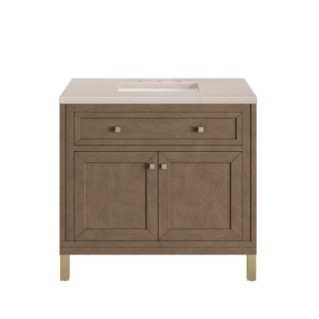 A large image of the James Martin Vanities 305-V36-3EMR-HW White Washed Walnut / Champagne Brass