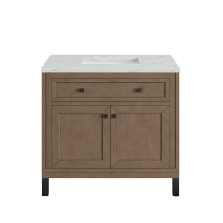 A large image of the James Martin Vanities 305-V36-3ENC-HW White Washed Walnut / Matte Black