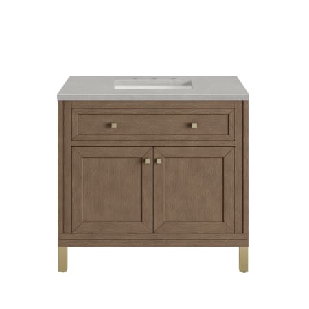 A large image of the James Martin Vanities 305-V36-3ESR-HW White Washed Walnut / Champagne Brass