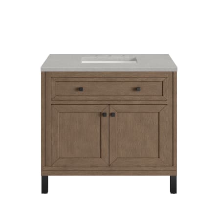 A large image of the James Martin Vanities 305-V36-3ESR-HW White Washed Walnut / Matte Black