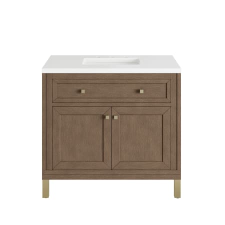 A large image of the James Martin Vanities 305-V36-3WZ-HW White Washed Walnut / Champagne Brass