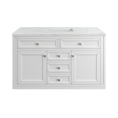 A large image of the James Martin Vanities 305-V48-3ENC-HW Glossy White / Champagne Brass