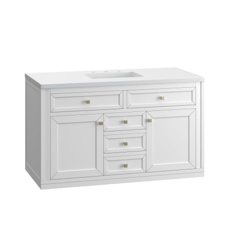 A large image of the James Martin Vanities 305-V48-3WZ-HW Glossy White / Champagne Brass