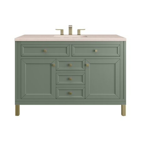 A large image of the James Martin Vanities 305-V48-3EMR-HW Smokey Celadon / Champagne Brass