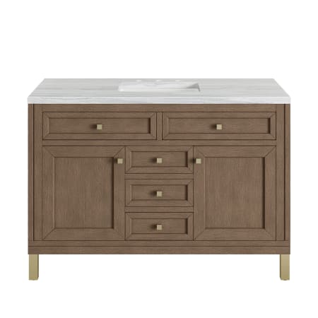 A large image of the James Martin Vanities 305-V48-3AF-HW White Washed Walnut / Champagne Brass