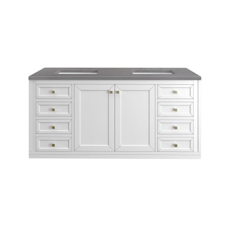 A large image of the James Martin Vanities 305-V60D-3GEX-HW Glossy White / Champagne Brass