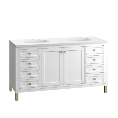 A large image of the James Martin Vanities 305-V60D-3WZ-HW Glossy White / Champagne Brass