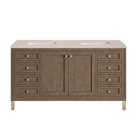 A large image of the James Martin Vanities 305-V60D-3EMR-HW White Washed Walnut / Champagne Brass