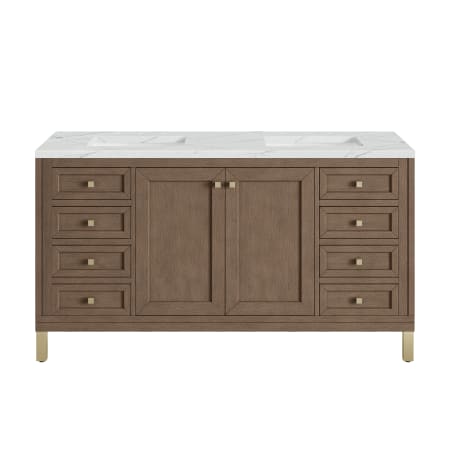 A large image of the James Martin Vanities 305-V60D-3ENC-HW White Washed Walnut / Champagne Brass