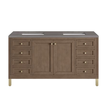 A large image of the James Martin Vanities 305-V60D-3GEX-HW White Washed Walnut / Champagne Brass