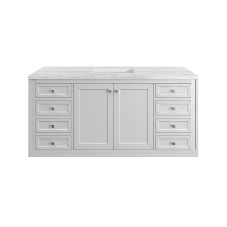 A large image of the James Martin Vanities 305-V60S-3AF-HW Glossy White / Champagne Brass