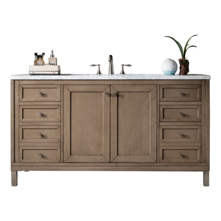 A large image of the James Martin Vanities 305-V60S-3CAR-HW White Washed Walnut / Brushed Nickel