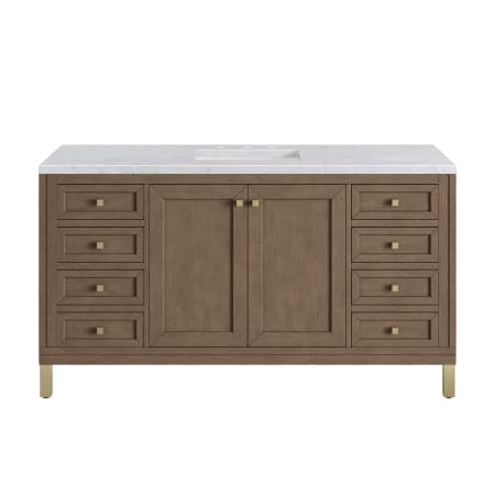 A large image of the James Martin Vanities 305-V60S-3CAR-HW White Washed Walnut / Champagne Brass