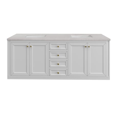 A large image of the James Martin Vanities 305-V72-3ESR-HW Glossy White / Champagne Brass