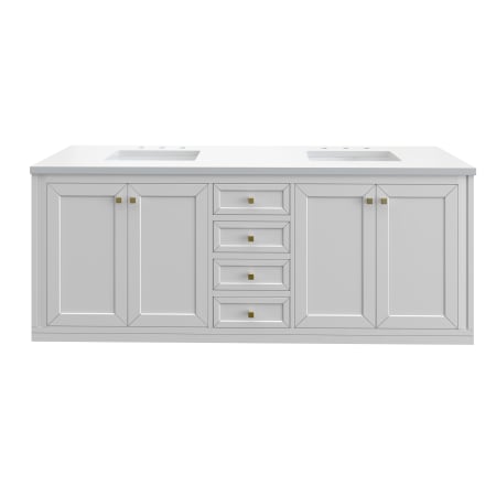 A large image of the James Martin Vanities 305-V72-3WZ-HW Glossy White / Champagne Brass