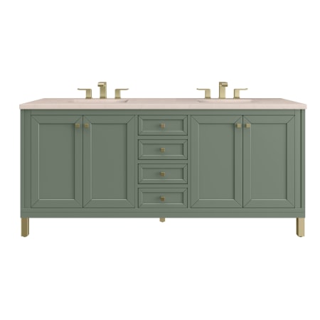 A large image of the James Martin Vanities 305-V72-3EMR-HW Smokey Celadon / Champagne Brass