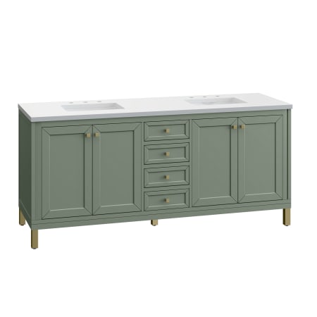 A large image of the James Martin Vanities 305-V72-3WZ-HW Smokey Celadon / Champagne Brass