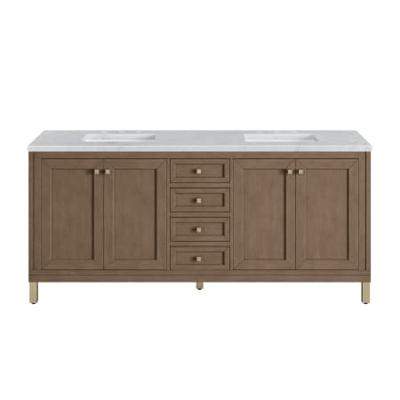 A large image of the James Martin Vanities 305-V72-3CAR-HW White Washed Walnut / Champagne Brass