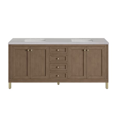 A large image of the James Martin Vanities 305-V72-3ESR-HW White Washed Walnut / Champagne Brass