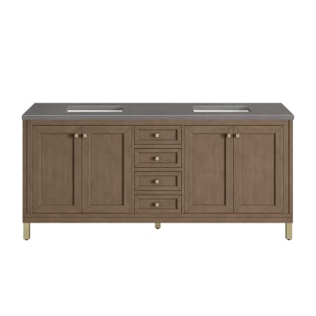 A large image of the James Martin Vanities 305-V72-3GEX-HW White Washed Walnut / Champagne Brass