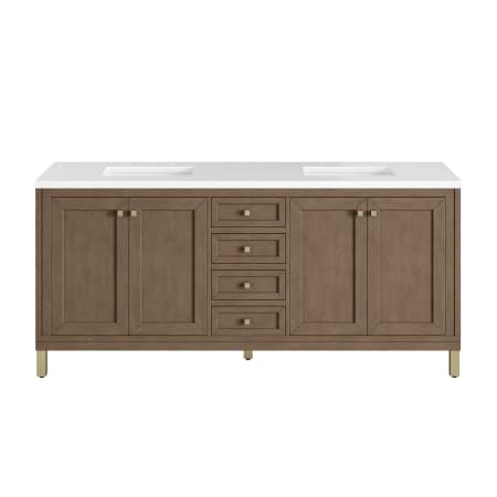 A large image of the James Martin Vanities 305-V72-3WZ-HW White Washed Walnut / Champagne Brass