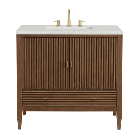 A large image of the James Martin Vanities 485-V36-3LDL Mid-Century Walnut