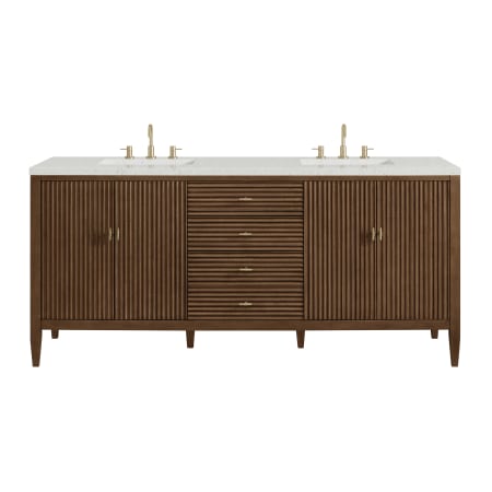 A large image of the James Martin Vanities 485-V72-3LDL Mid-Century Walnut