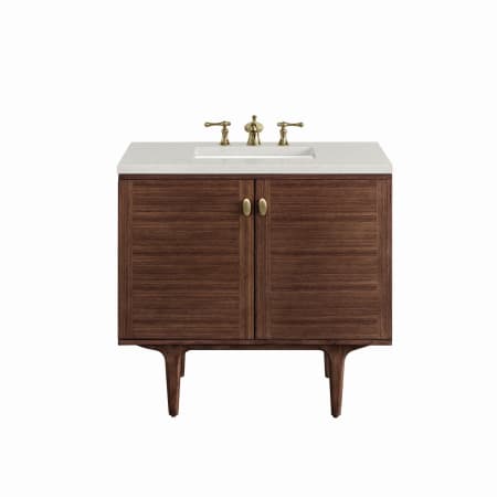 A large image of the James Martin Vanities 670-V36-3LDL Mid-Century Walnut
