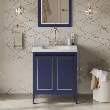 A large image of the Jeffrey Alexander VKITPER30R-MARBLE Hale Blue / White Carrara