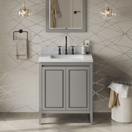 A large image of the Jeffrey Alexander VKITPER30R-MARBLE Grey / White Carrara