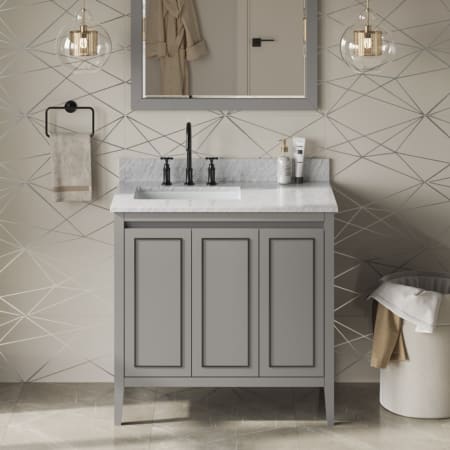 A large image of the Jeffrey Alexander VKITPER36R-MARBLE Grey / White Carrara