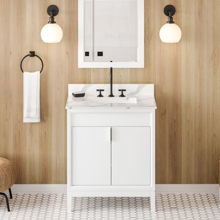 A large image of the Jeffrey Alexander VKITTHE30R-QUARTZ White / Calacatta Vienna