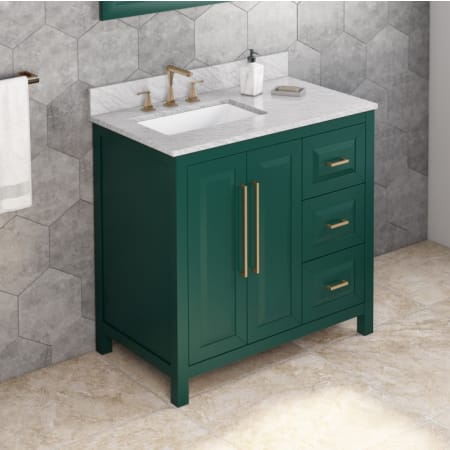 A large image of the Jeffrey Alexander VKITCAD36 Green / White Carrara Marble Top