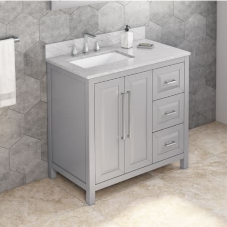 A large image of the Jeffrey Alexander VKITCAD36 Grey / White Carrara Marble Top
