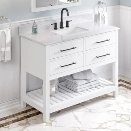 A large image of the Jeffrey Alexander VKITWAV48 White / White Carrara Marble Top