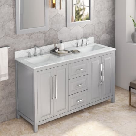 A large image of the Jeffrey Alexander VKITCAD60 Grey / White Carrara Marble Top