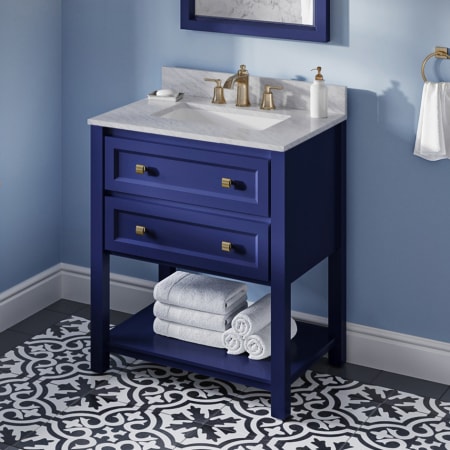 A large image of the Jeffrey Alexander VKITADL30 Hale Blue / White Carrara Marble Top
