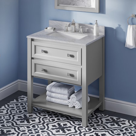 A large image of the Jeffrey Alexander VKITADL30 Grey / White Carrara Marble Top