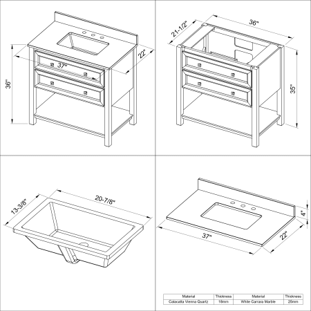 A large image of the Jeffrey Alexander VKITADL36 Line Drawing