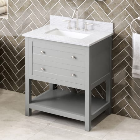 A large image of the Jeffrey Alexander VKITAST30 Grey / White Carrara Marble Top