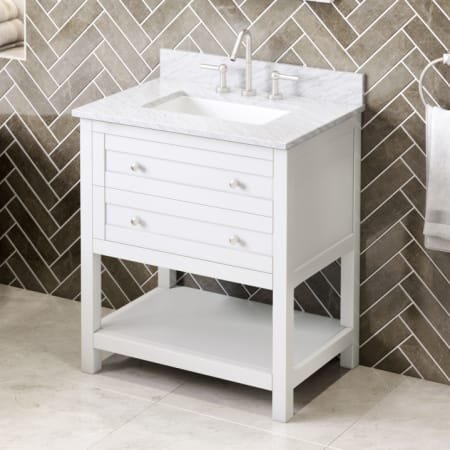 A large image of the Jeffrey Alexander VKITAST30 White / White Carrara Marble Top