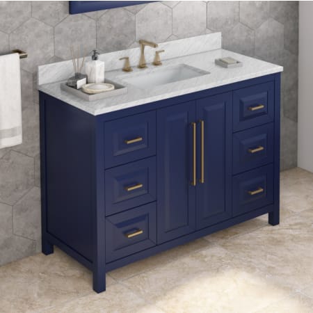 A large image of the Jeffrey Alexander VKITCAD48 Hale Blue / White Carrara Marble Top