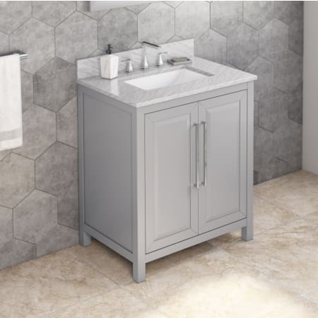 A large image of the Jeffrey Alexander VKITCAD30 Grey / White Carrara Marble Top